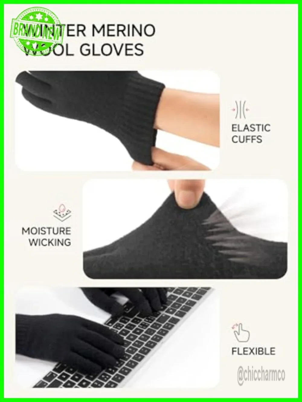100% Merino Wool Touchscreen Gloves for Women - Thermal Winter Driving Running